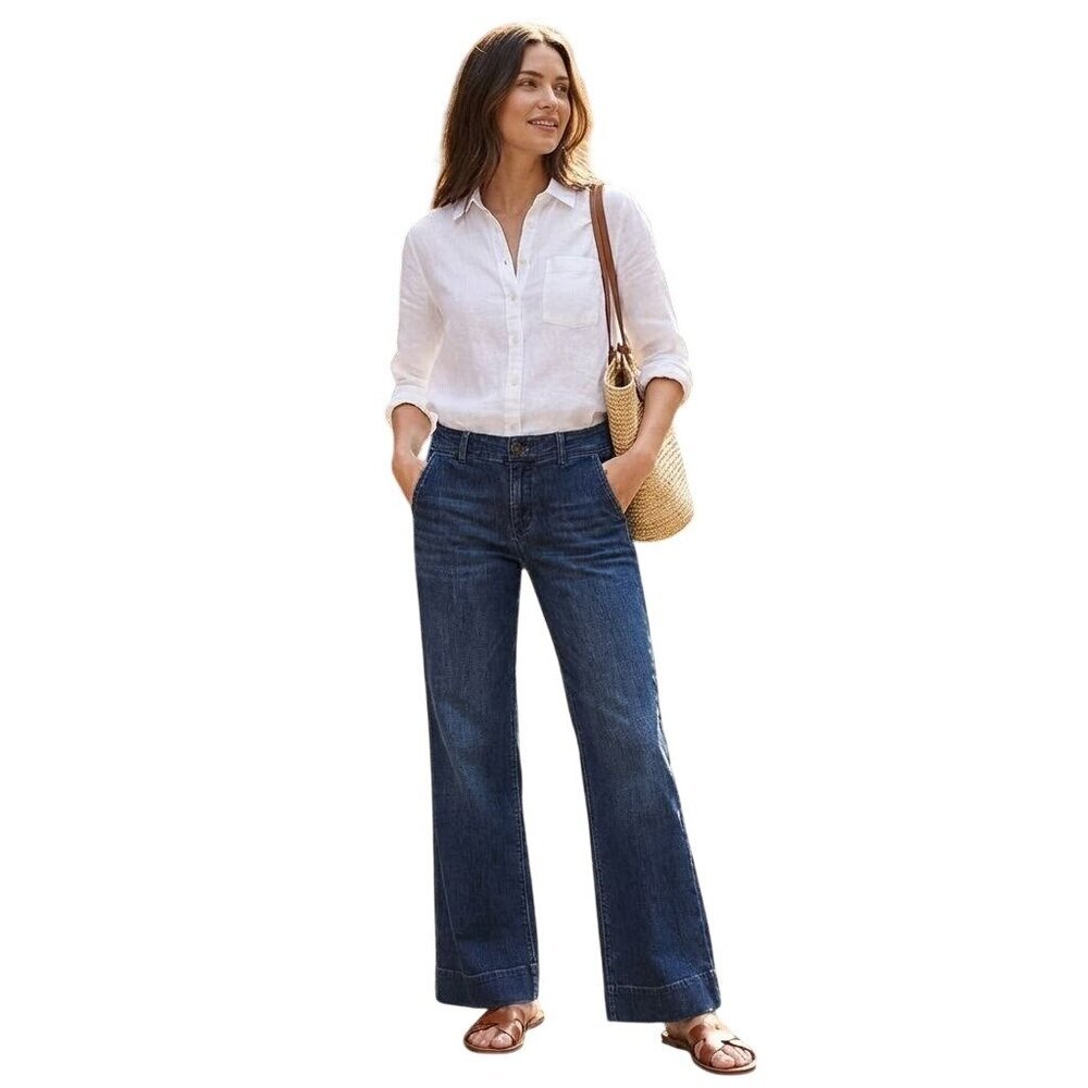 J Brand Seline Mid Rise Wide-leg Jeans Obsidian 100% Cotton Size 28